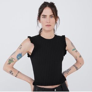 ZARA knit black ruffled top